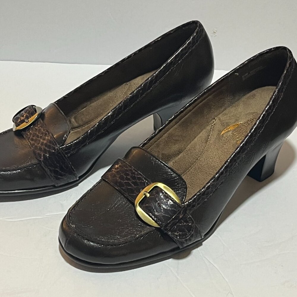 Aerosoles Heelrest Brown Marianne Stack Heel Buckle Oxford Loafer 8-1/2M NOS - Picture 3 of 8